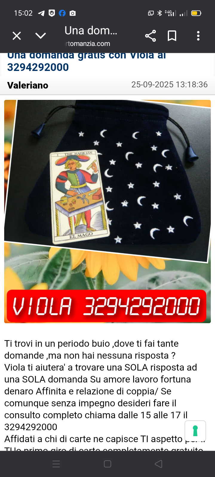 Una domanda gratis con viola al 3294292000