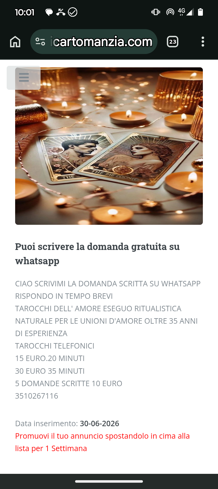 1 domanda gratis per l'amore solo scritta su whats