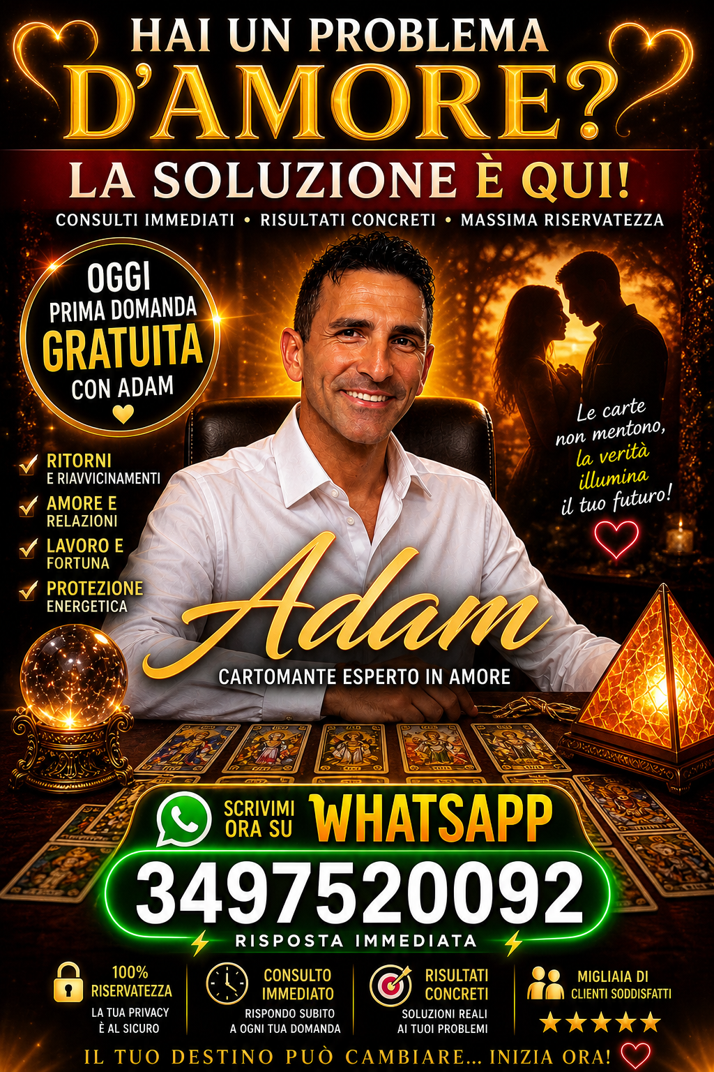 Oggi prima domanda gratuita con adam su waths app