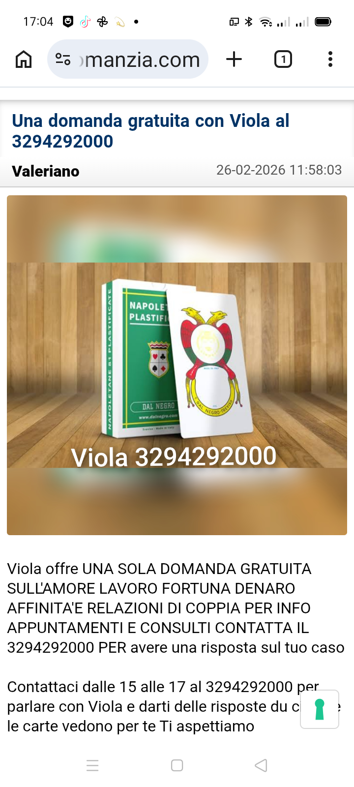 Una domanda gratuita con viola al 3294292000
