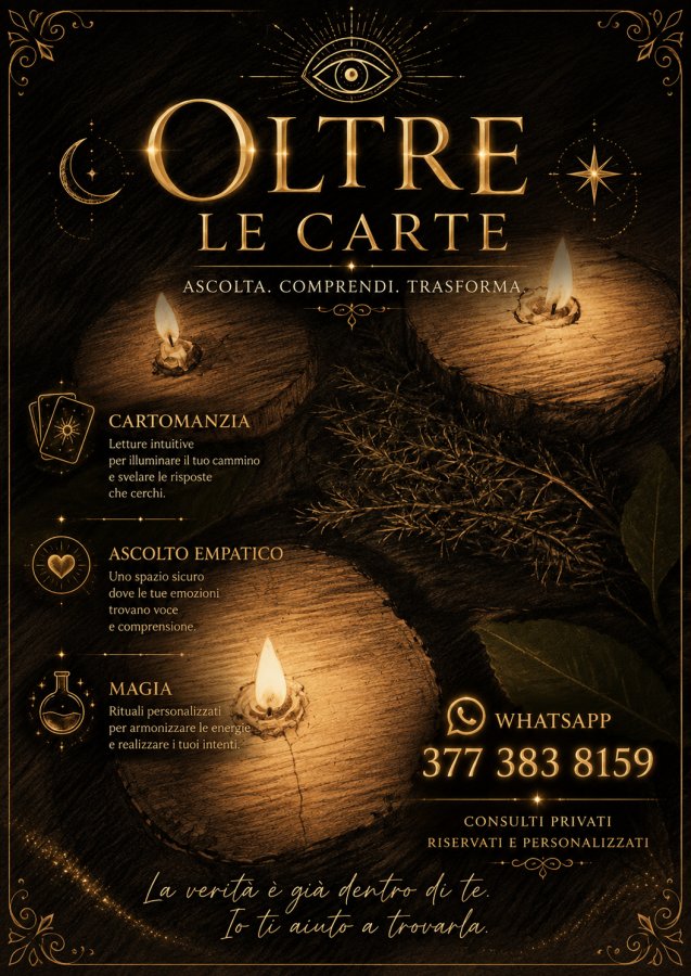 ✨ Oltre le Carte  Un luogo dove fermarti, ascoltarti e ritrovare un po’ di chiarezza. 🌙  Attraverso cartomanzia, ascolto empatico e percorsi di magia