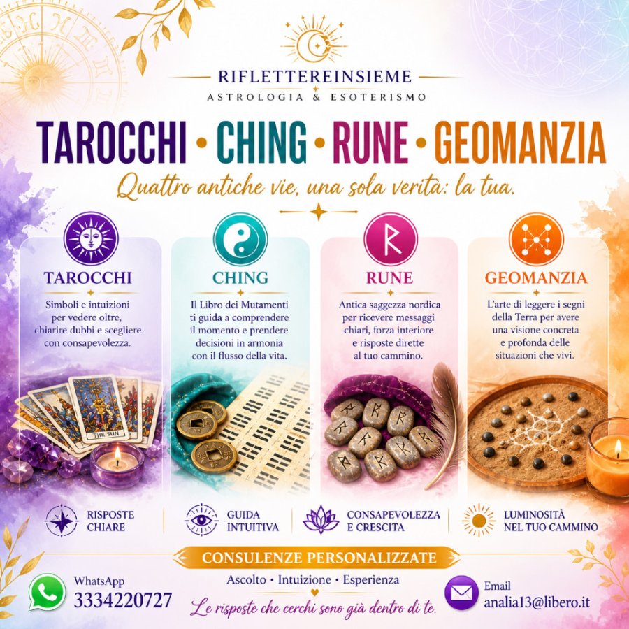 ASTROLOGIA * ESOTERISMO - RUNE * TAROCCHI * CHING 1° gratuita